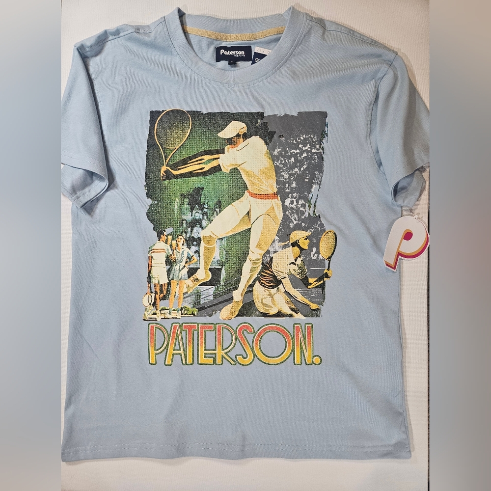 Paterson T-shirt‎ Mens Medium Light Blue Retro Tennis Graphic Made For Play Tee
